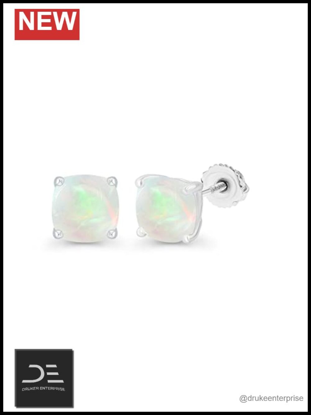 14K Gold Plated 925 Sterling Silver Hypoallergenic 6mm Cushion Cut Opal Stud